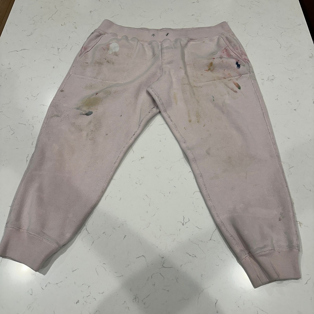 Polo Ralph Lauren Pink Paint Splatter Distressed Jogger Sweatpants XL